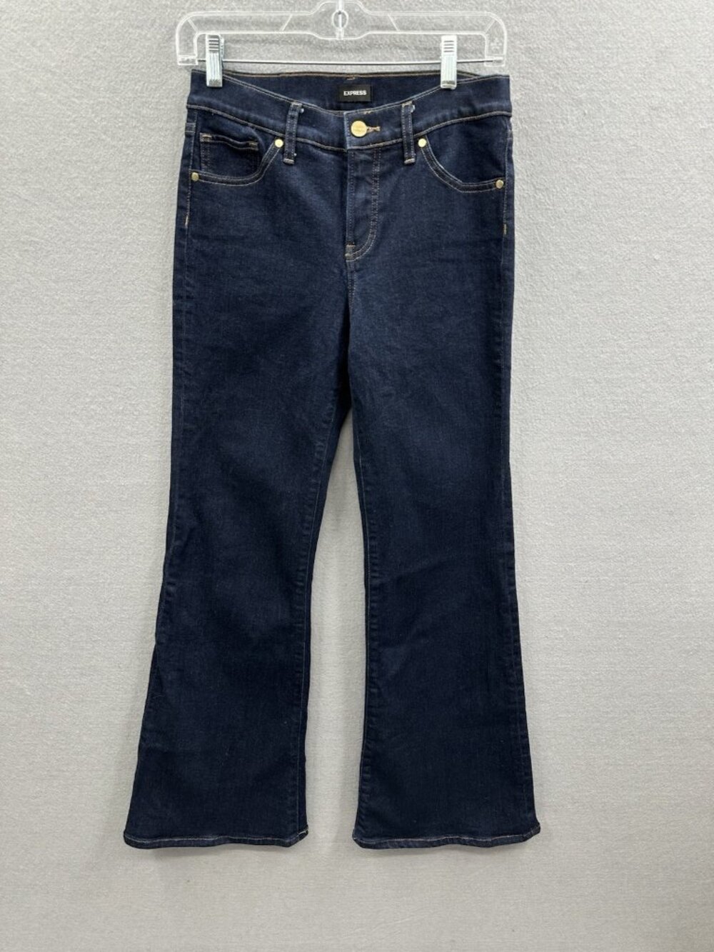 Express Jeans 2S Blue Dark Wash Mid Rise Flared Wide Leg Bell Bottom Denim Pants